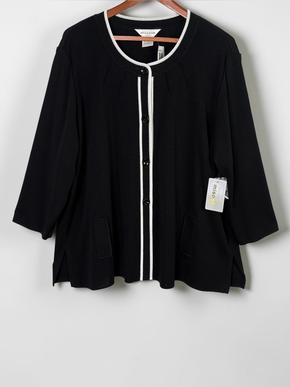 NWT Misook Black White Piping Button Front Cardigan Jacket 3X